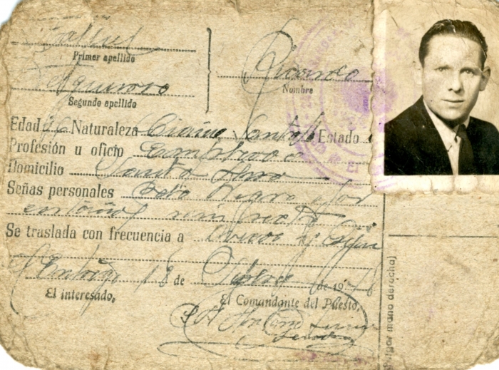 Tarjeta Provisional de Identidad de Ricardo Fanjul Felgueroso Tarjeta Provisional de Identidad de Ricardo Fanjul Felgueroso